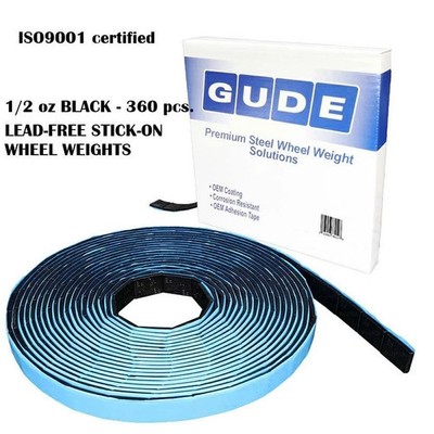 GUDE 360 Pc roll of 0.50 oz Stick-on Black Steel FE Coated Wheel Weight 1/2 oz