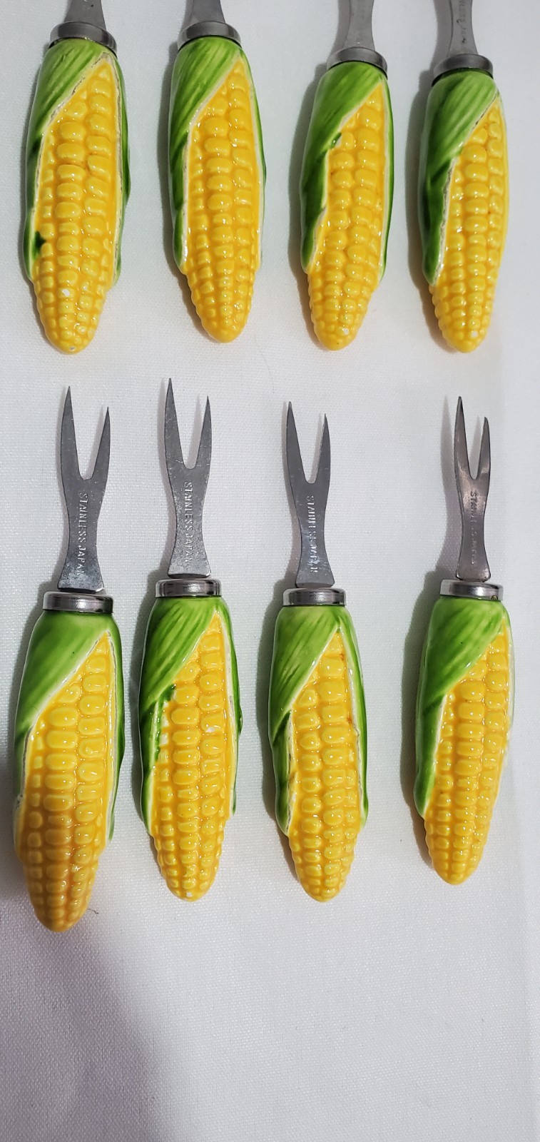 Vintage 50's 60's Corn On The Cob Holders Set of 8 Ceramic 4 Inch Made In Japan 
