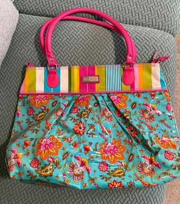 HADAKI FLORAL VINYL PURSE, LARGE, VIBRANT FLORAL COLORS, ZIPPER CLOSURE