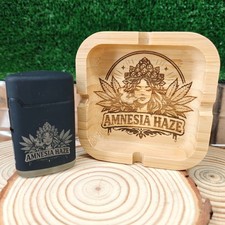 Set Amnesia Haze Posacenere Bamboo + Accendino Anti Vento Ricaricabile Inciso