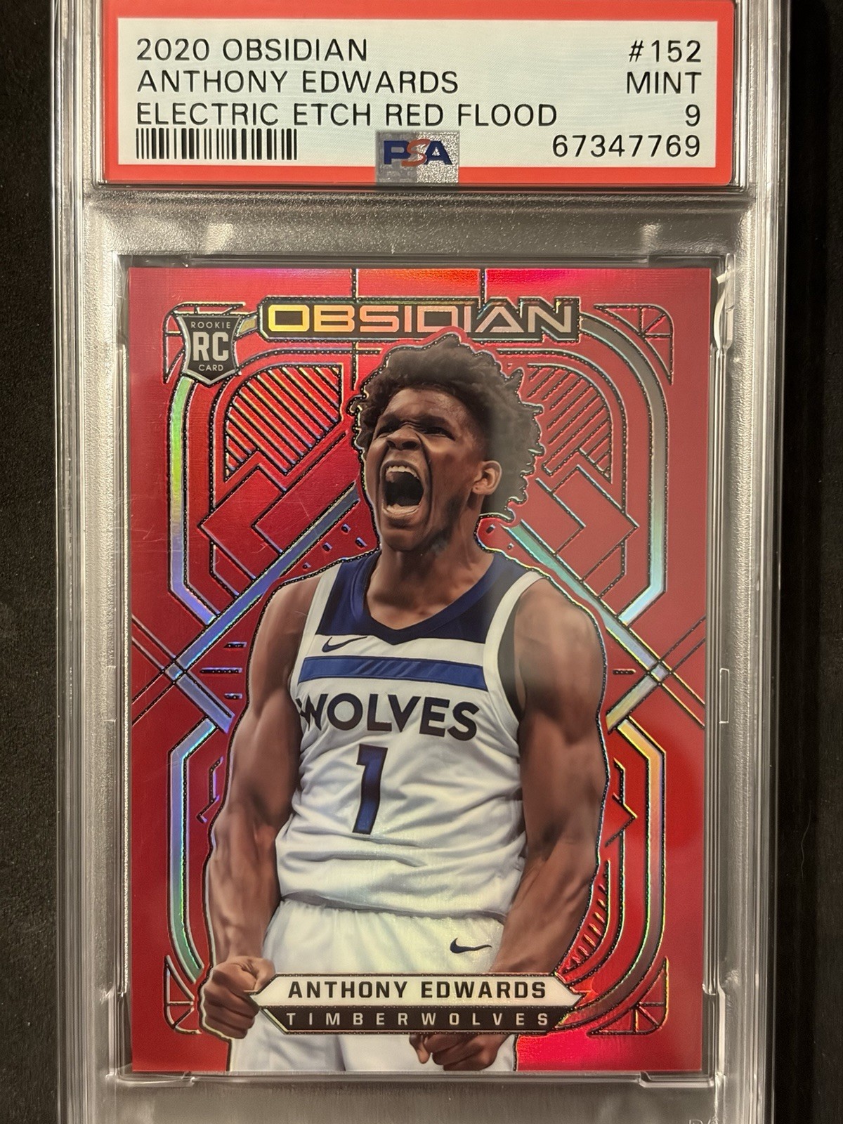 2020-21 Panini Obsidian -Anthony Edwards #152 Electric Etch Red Flood (RC) PSA 9