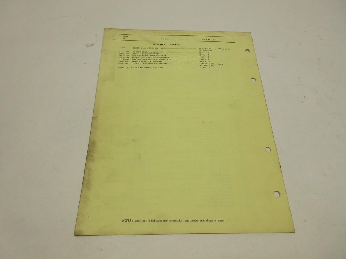 1972 HARLEY-DAVIDSON M50 M65 ORIGINAL PARTS CATALOG SUPPLIMENT OCT