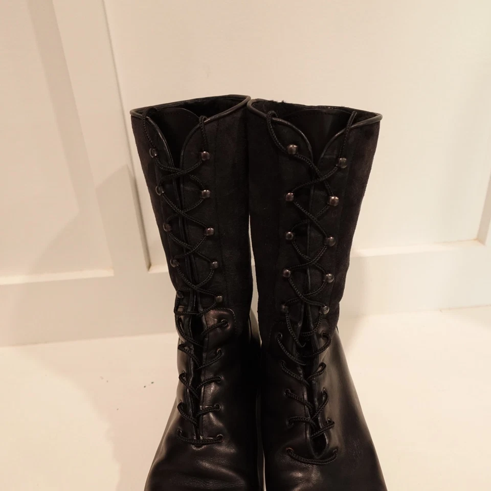 Salvatore Ferragamo Sport 10B Boot Black Leather Fleece Insulated Combat DU24670 - Image 3 of 4