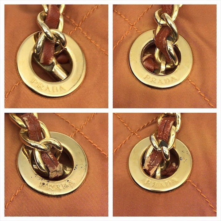 Good Condition PRADA Triangle Logo Nylon Tessuto Chain Shoulder Tote Bag Orange thumbnail 9