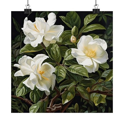 White Gardenias Flower Art Print, White Flower Painting, Flower Décor 01