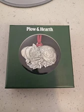 Plow & Hearth Pewter Christmas Holiday Ornament Cat NEW 