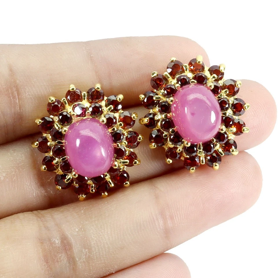 925 Sterling Silver Earrings Oval Ruby 10x8mm Mozambique Garnet Gemstone Jewelry - Image 2 of 4