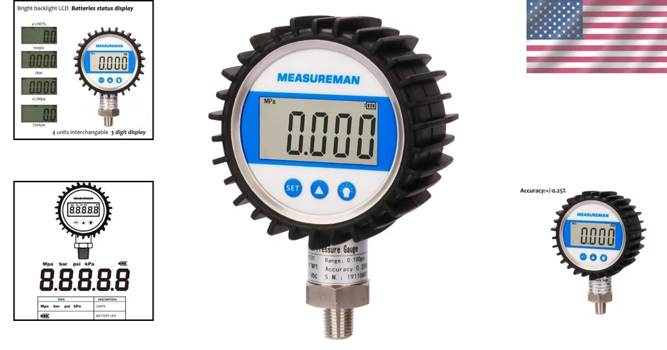 3-1/8" Digital Pressure Gauge, 0-100psi/bar/Mpa/Kpa - Image 2 of 4
