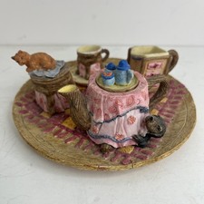 Miniature Resin 6 Piece Tea Set Dog Cat Teapot Nature Craft Collectibles England