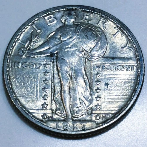 1917-D Type 2 Standing Liberty Quarter Beautiful AU/BU Coin Rare Date