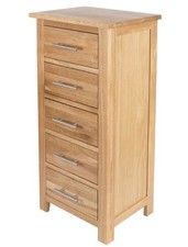 Chest of Drawers OAK 5 Drawers Cabinet Narrow Storage Organiser, Solid wood Legs