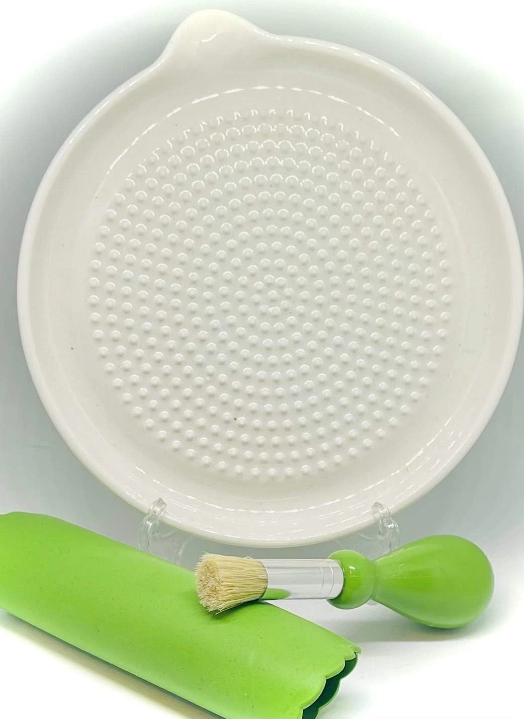 , Premium Ceramic Garlic Grater Plate 3-Piece Set - White Modern Design and Styl