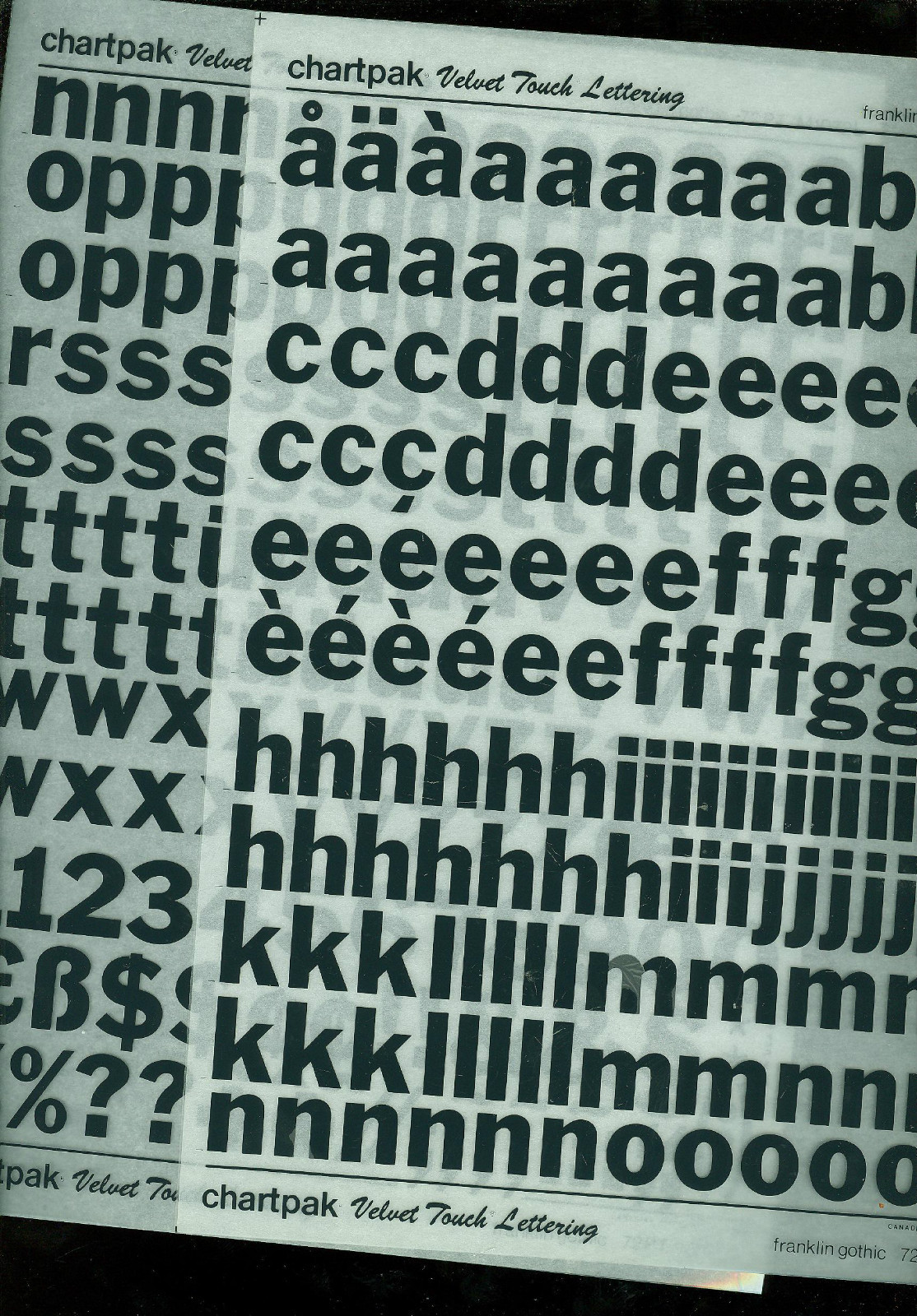 c. Chartpak Velvet Touch Lettering 1 Sheet Wide Variety Choice Use Drop
