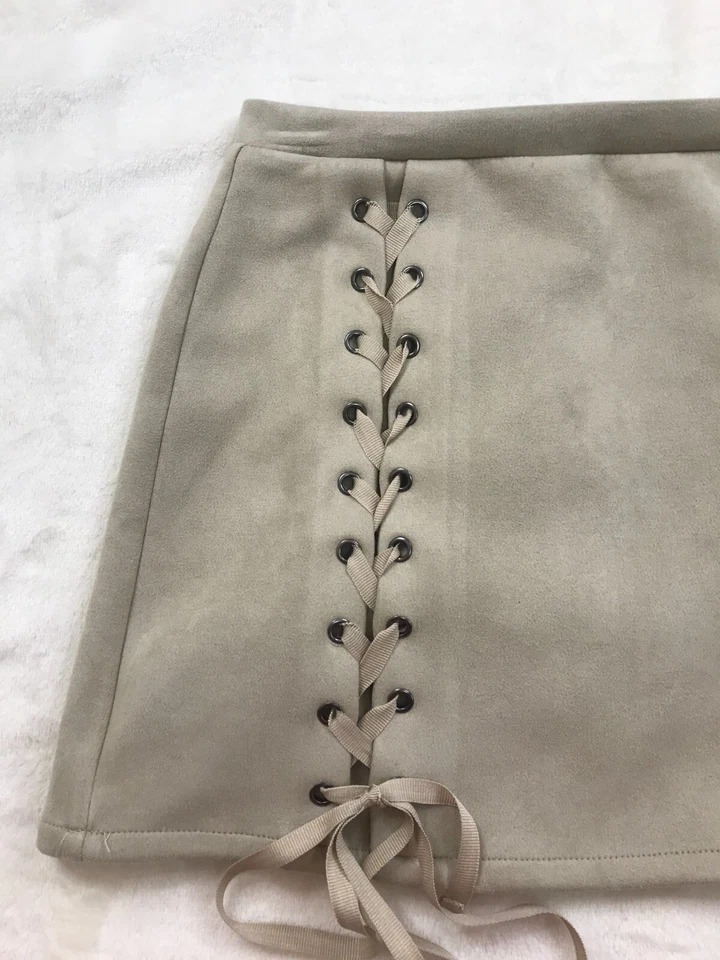 Minifalda Honey Punch para mujer talla S marrón tostado gamuza con cordones 2818 Foto 2 de 4