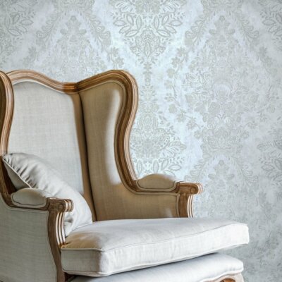 Wallpaper off White Satin Cream Concrete Textured faux plaster vintage damask 3D