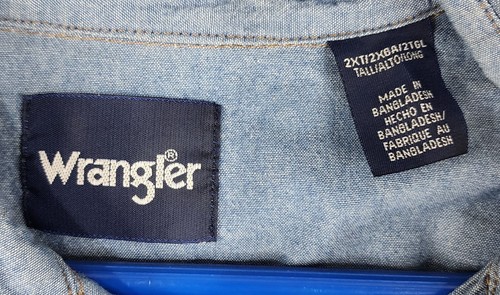 Wrangler Hemd Herren 2XL Tall Blau Denim Western Birne Druckknopf Langarm Arbeitskleidung - Bild 3 von 11