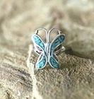 *VINTAGE*  925 STERLING SILVER Mosaic Turquoise Coral BUTTERFLY RING Size 6