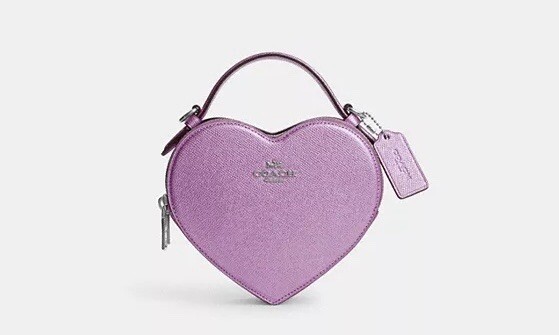 Coach Metallic Lilac Purple Heart Leather Crossbody Bag Purse NEW