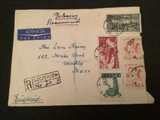 Poland to England  Airmail 1953 Registered Stamp  Cover  R40769