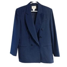 VTG Jacqueline Ferrar Womens 12 Navy Blue Coat Worsted Wool Blend Lined USA Made