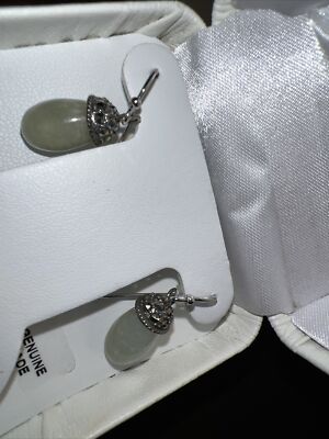Tori Hill Sterling Silver Marcasite Dangle Drop Earrings 925 Genuine Jade