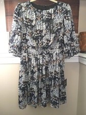 Lulus Black Floral Balloon Sleeve Short Dress Size M