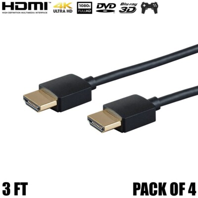 4x 3FT HDMI Cable Ultra Slim w/ Ethernet HDTV 4K 60Hz 1080p 3D 18Gb TV PS4 Xbox