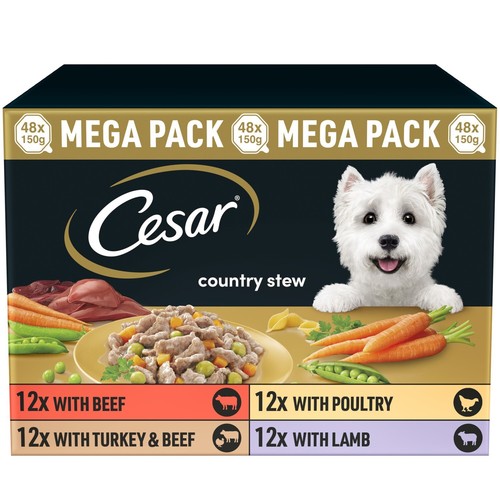 48 x 150g Cesar Country Stew Adult Wet Dog Food Trays Mixed Selection