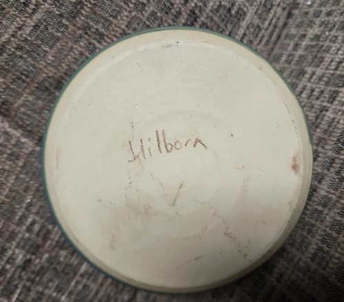 Vintage glasierte Keramik Keramik Schale grün 4,5" Hilborn signiert Handarbeit - Bild 4 von 4