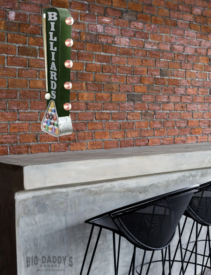 BILLIARDS Double Sided Sign W/ LED Lights, Garage Home Bar Man Cave Bar Pool Pub - Image 3 of 4