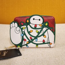 Loungefly Disney Big Hero 6 Baymax Holiday Lights Plaid Christmas Zip Wallet NEW