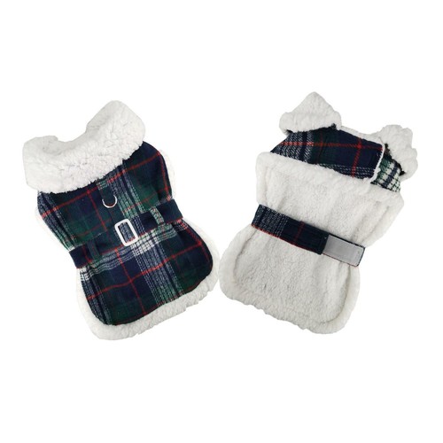 Sherpa-gefütterter Hundegeschirr Mantel - blau & grün kariert mit passender Leine XS-2XL - Bild 2 von 2