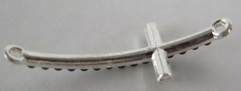 Cross Connector Faux Black Pearls on Silver Toned Metal Cross Connector 1pc - Image 4 of 4