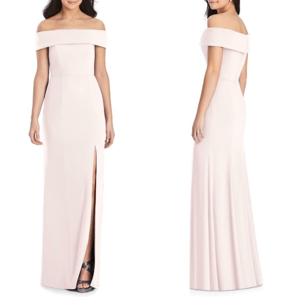 NEW 3030 DESSY COLLECTION Blush OFF THE SHOULDER Slit CREPE Bridesmaid GOWN 0 NEW 3030 DESSY COLLECTION Blush OFF THE SHOULDER Slit CREPE Bridesmaid GOWN 0