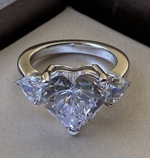 Simulated Diamond Engagement Promise Ring Sterling Silver Heart Ring Sz 5