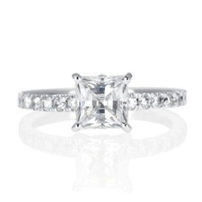 1 1/4 CT Affordable Princess Cut Diamond Engagement Ring E-F/SI1 14K White Gold