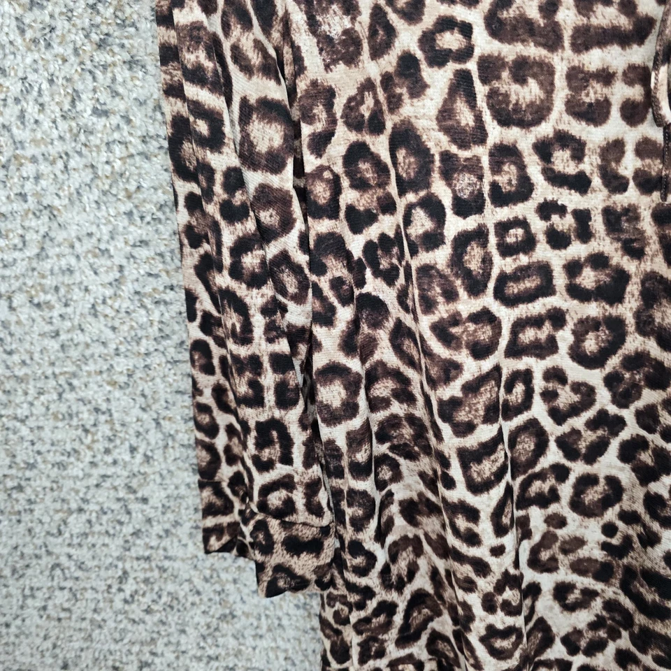 Chicos Top Mujer 1 EE. UU. Mediano Marrón Estampado Animal Malla Cuello Corbata Informal Damas Foto 3 de 4