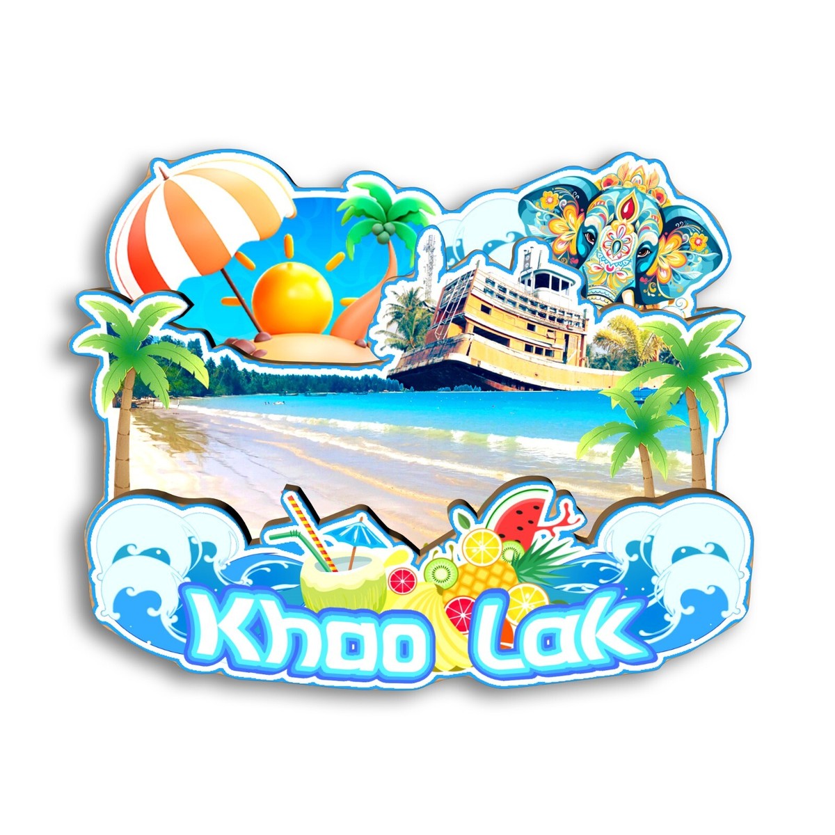 Khao Lak Thailand Refrigerator magnet 3D travel souvenirs wood