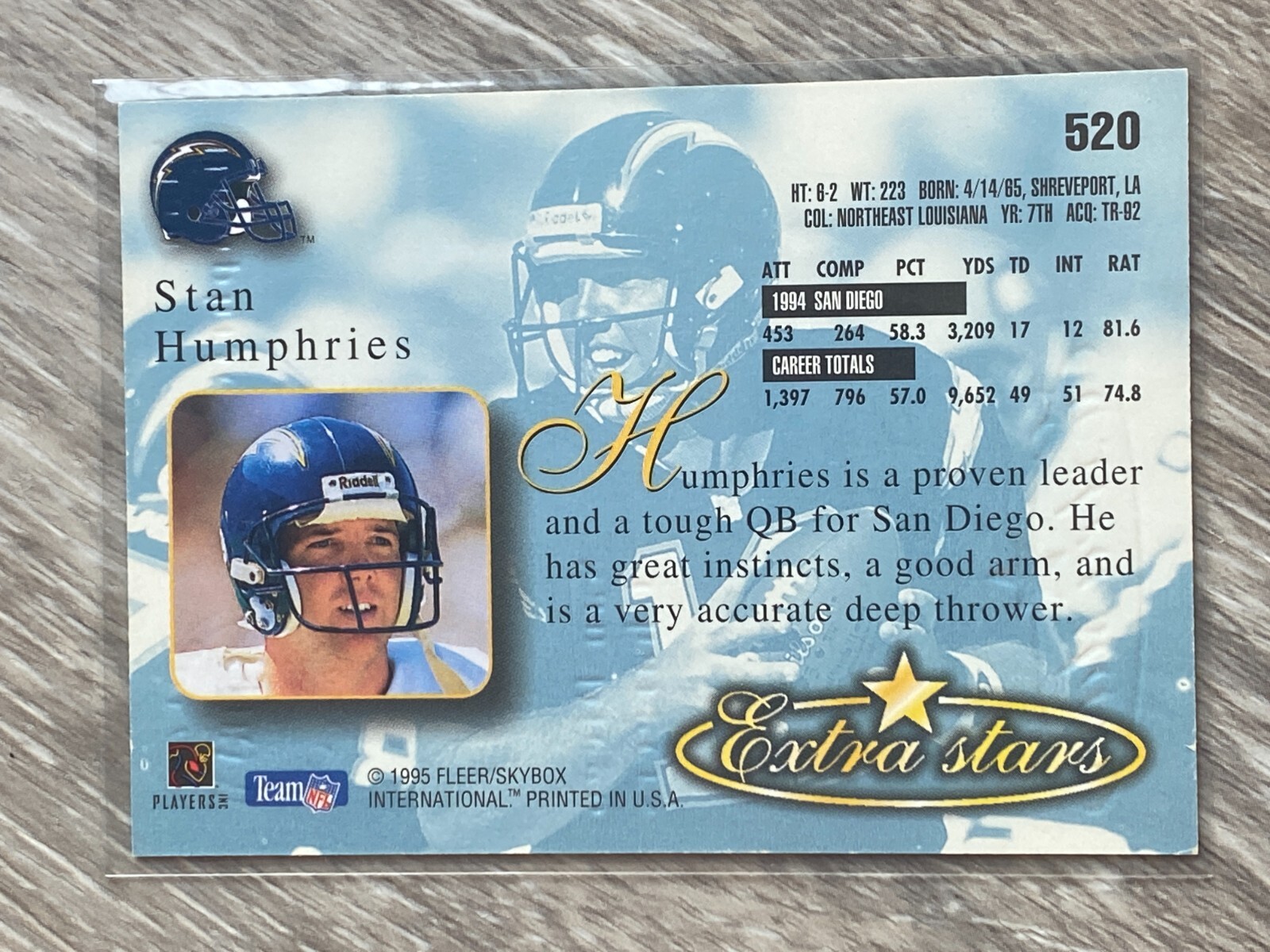 1995 Fleer Ultra Extra Stars Gold Medallion Stan Humphries 520 San