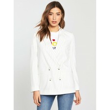 Miss Selfridge Pinstripe Suit Blazer Size 16 Ivory - Rrp £ 160