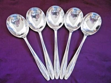 SET OF 5 EPNS A1 SILVER PLATED PRIESTLEY & MOORE VALIANT ANNIVERSARY SOUP SPOONS