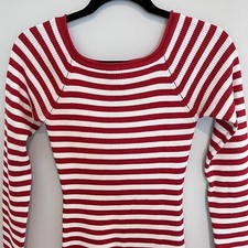 Wet Seal Red White Striped Sweater Dress Ribbed Cotton Stretch MED Where’s Wenda