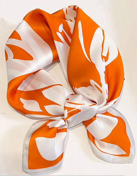 Silk Scarf for Women 20 Inch Floral Orange Red Square Neck Wrap-image