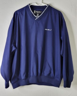 Eddie Bauer Golf Men's Size Med Navy Waterproof V-Neck Long