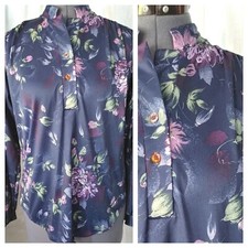 Vintage Cricket Lane Blue Purple Floral Shirt Size 14