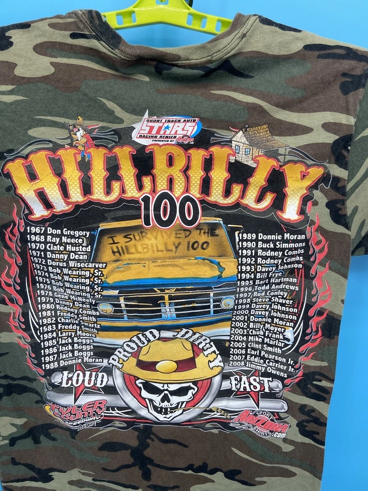Short Track Racing T Shirt Medium Camo Y2K Double Sided Tyler Hillbilly Race VTG - Image 3 of 4
