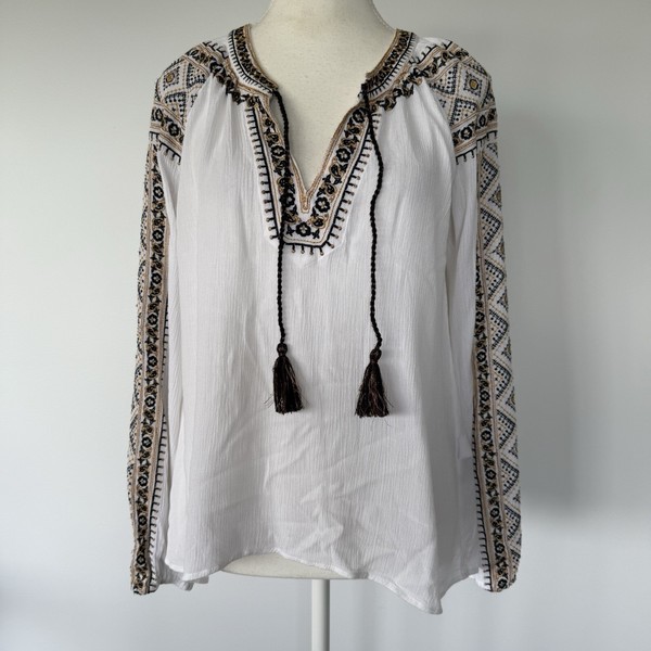 Sportsgirl Women's Top Size 8 - white embroidered boho blouse