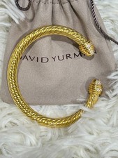 David Yurman 7mm 18K Gold Cable Classic Bracelet w/ Diamonds - M