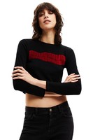 Desigual Sandrini Damen Langarm Kurzes T-Shirt Schwarz Xs