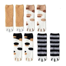 4 Pairs Winter Cat Claws Cute Thick Warm Sleep Floor Socks,Cat Paw Slipper So...